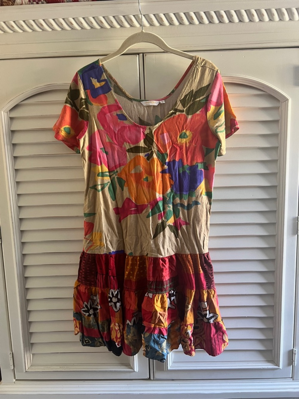 Jams World Colorful Floral Patchwork Short Sleeve Dress